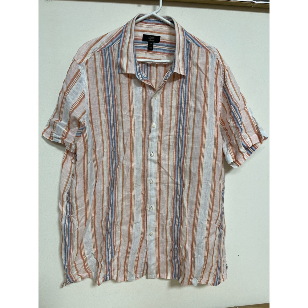 Club Room Luxury Mens XXL 100% Linen Short Sleeve Striped Button Down Shirt